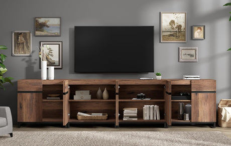 WAMPAT Modern TV Stand for TVs up to 120 inch, 4 in 1 Entertainment Center TV Console with Adjustable Shelves and Metal Base for Living Room,Bedroom,Brown WAMPAT