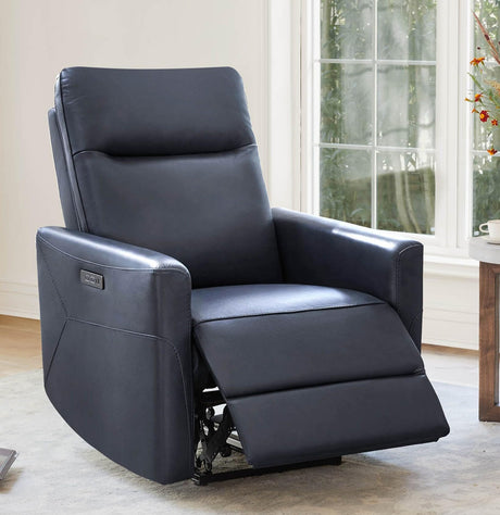 CHITA Genuine Leather Power Recliner Chair for Adults, Electric Wall Hugger Recliner for Small Spaces, Modern Living Room and RV Recliner Chair with Power Headrest & Charging Ports, Dark Blue CHITA