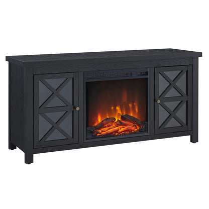 Henn&Hart Rectangular TV Stand with Log Fireplace for TV's up to 55" in Black, Electric Fireplace TV Stands for the Living Room