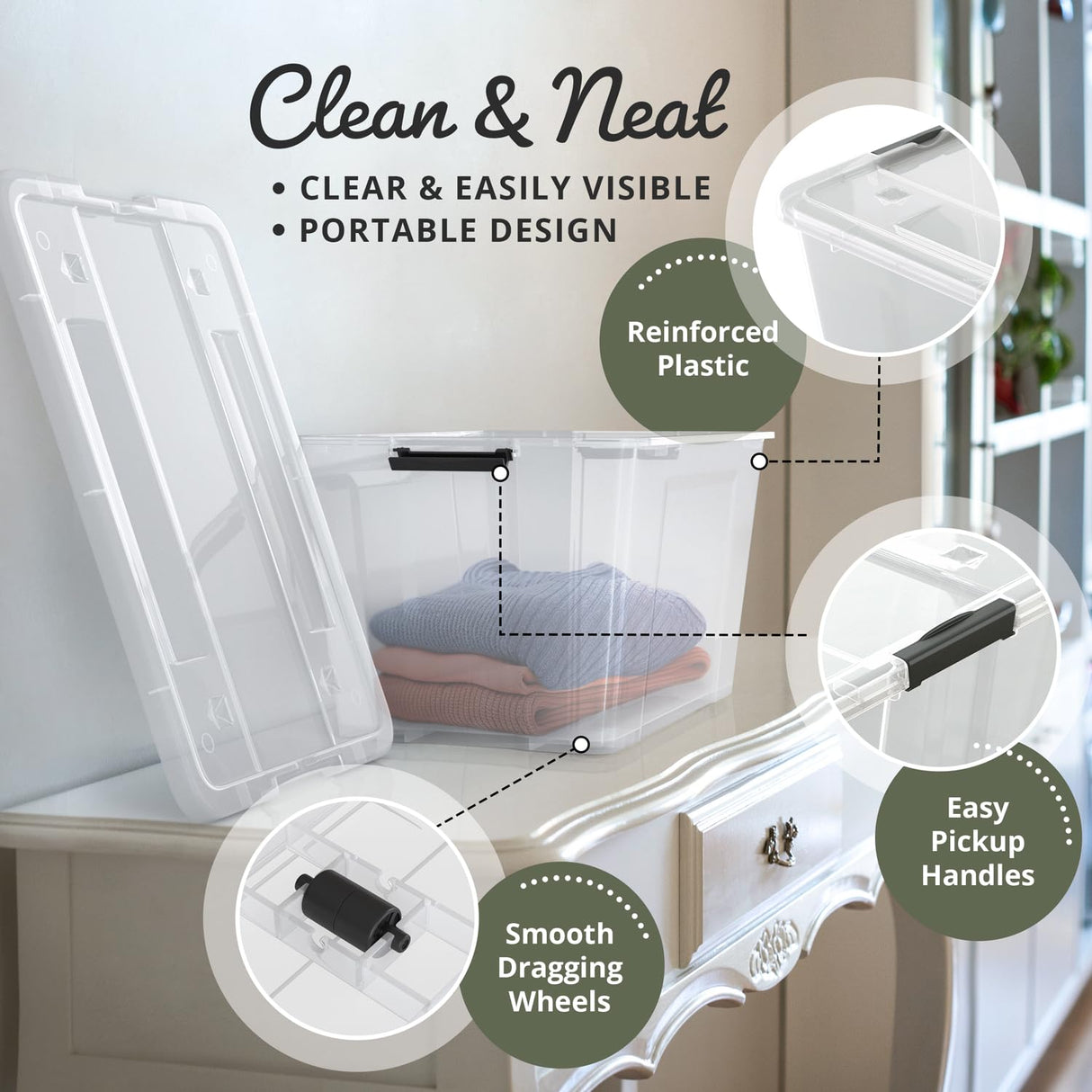 Lifetime Appliance Parts 6 PACK 54 Qt. Plastic Storage Bin Tote Organizing Container with Ultra Durable Lid & Secure Latching Buckles Stackable Extra Strength Clear w/Black Handle Lifetime Appliance Parts