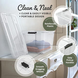 Lifetime Appliance Parts 6 PACK 54 Qt. Plastic Storage Bin Tote Organizing Container with Ultra Durable Lid & Secure Latching Buckles Stackable Extra Strength Clear w/Black Handle Lifetime Appliance Parts