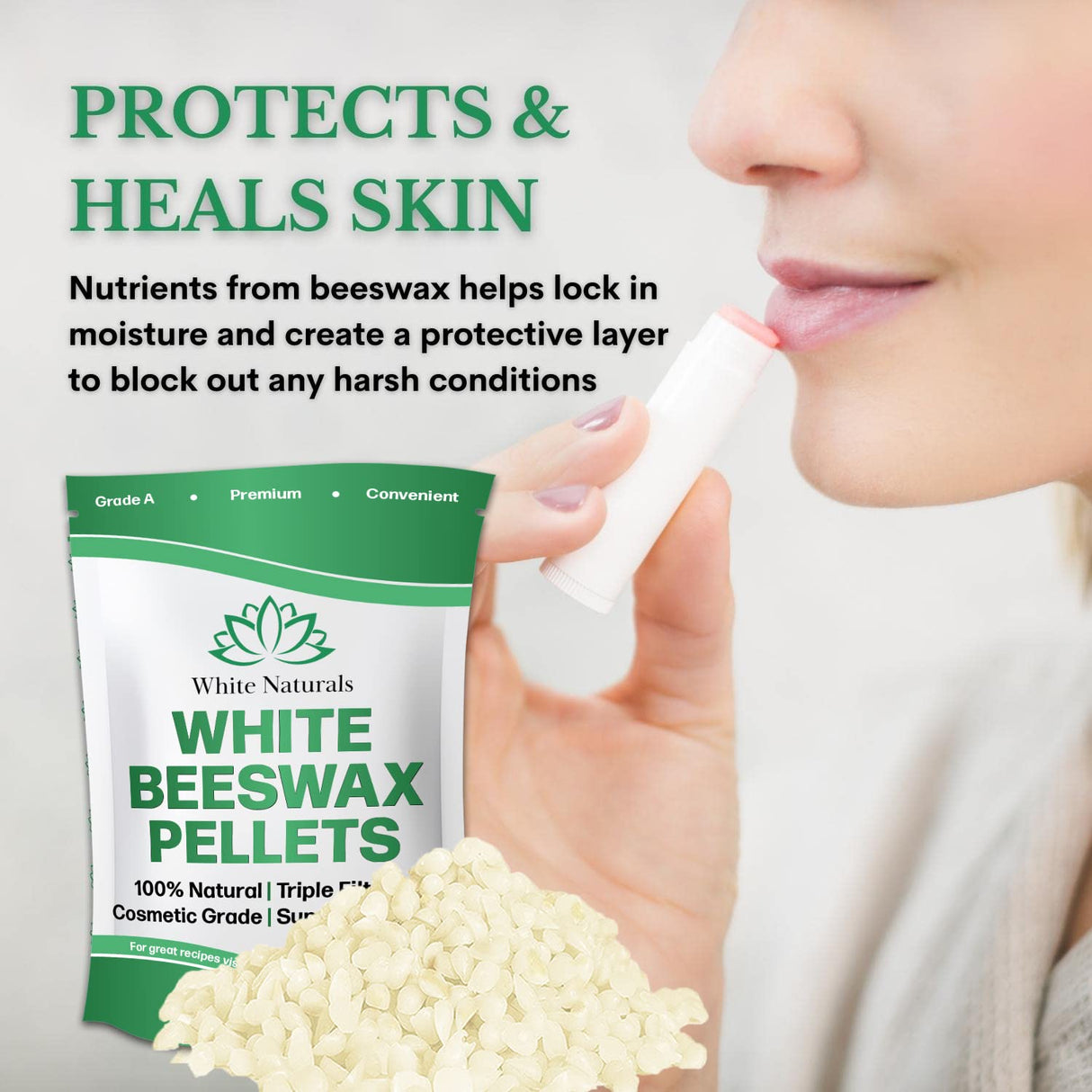 White Naturals White Beeswax Pellets 1lb (16oz), Pure, Natural, Cosmetic Grade, Bees Wax Pastilles, Triple Filtered, Great For DIY Lip Balms, Lotions, Candles White Naturals