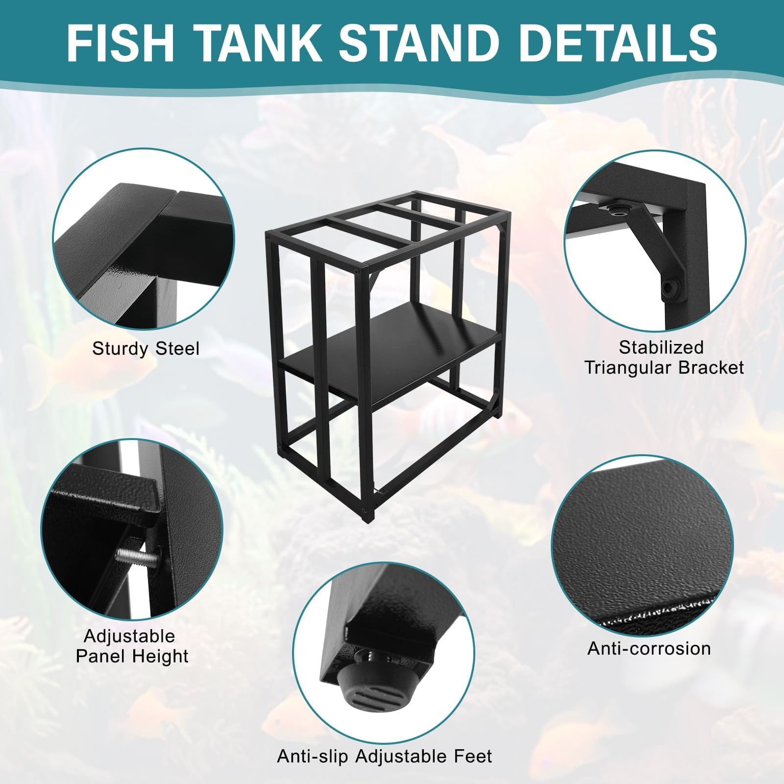 Fumingpal 20 Gallon Fish Tank Stand - Aquarium Stand 20 Gallon, 24.8" L x 13" W Adjustable Reptile Tank Stand, Heavy Duty Metal Breeder Tank Stand for Accessories Storage - WoodArtSupply