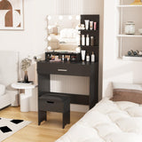 Fameill Makeup Vanity Table with Lighted Mirror & Charging Station, Black Vanity Set Vanity Desk with 3 Lighting Modes, Brightness Adjustable, 31.5in(W) Fameill