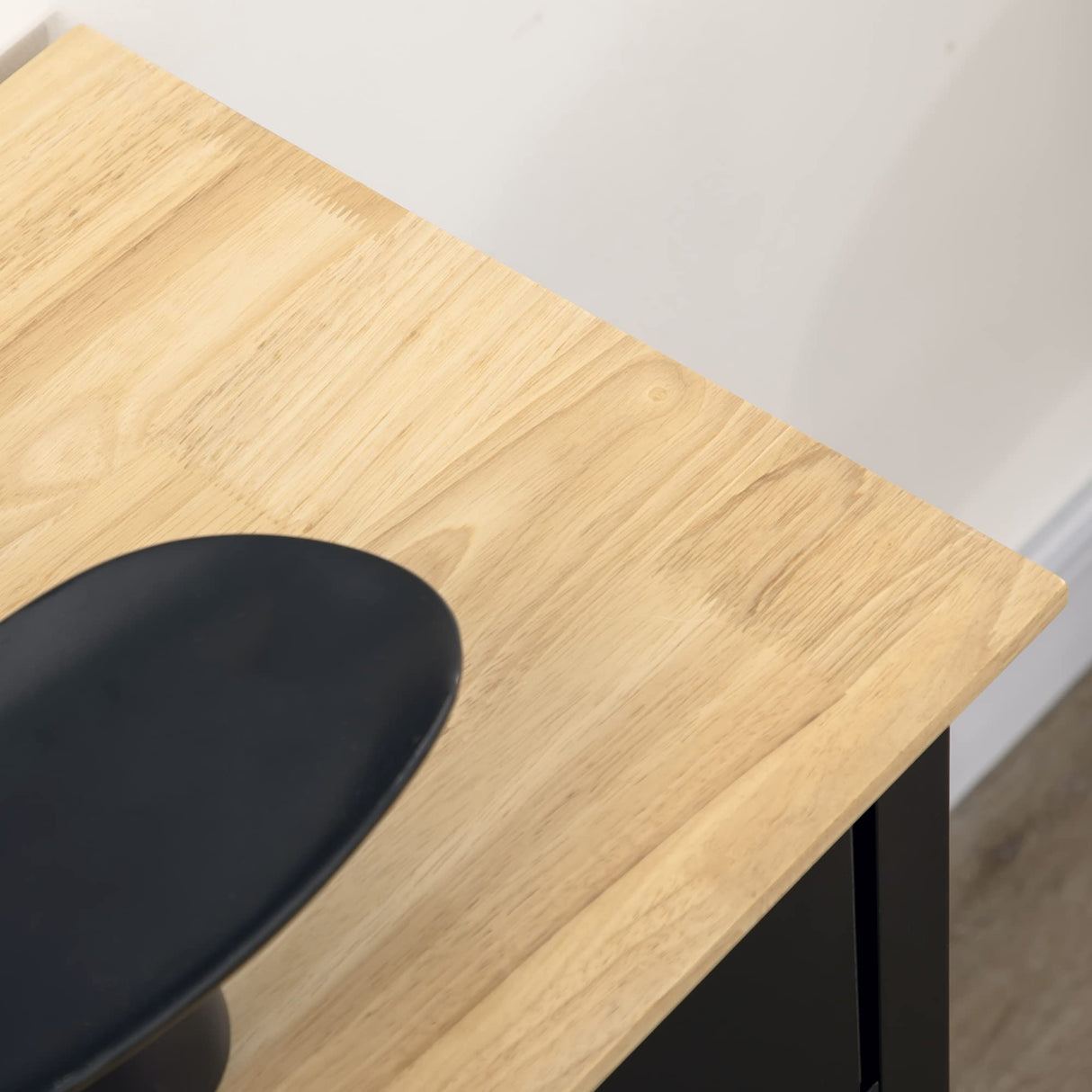 HOMCOM Sideboard Buffet Cabinet with Storage Drawers, Rubber Wood Top and Adjustable Shelves, Kitchen Cabinet Coffee Bar Cabinet, Black HOMCOM