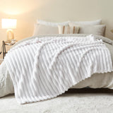 NEWCOSPLAY Super Soft Throw Blanket White Premium Silky Flannel Fleece 3D Ribbed Jacquard Lightweight Bed Blanket All Season Use (White Ribbed, Throw(50"x60")) NEWCOSPLAY