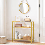 HOOBRO 29.5" Narrow Console Table, 3-Tier Tempered Glass Sofa Table, Small Side Table, Modern Entryway Table, for Entrance, Living Room, Foyer, Hallway Bedroom, Gold GD21XG01G1 HOOBRO