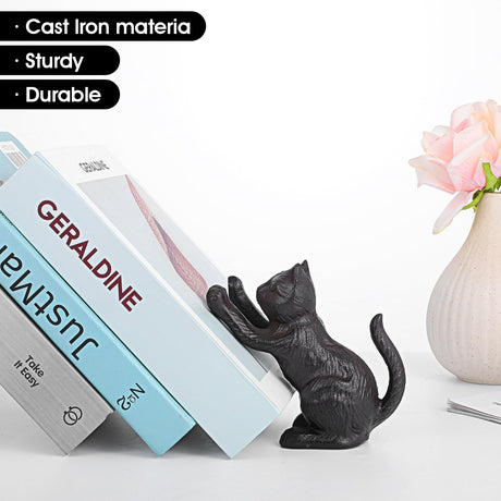 Cat Decorative Bookends, Cute Book Ends to Hold Books, Bookends for Shelves, Unique Cast Iron Book Stopper for Heavy Books, Cat Office Decor, 1 Pair/2 PCS JOUTYFOR