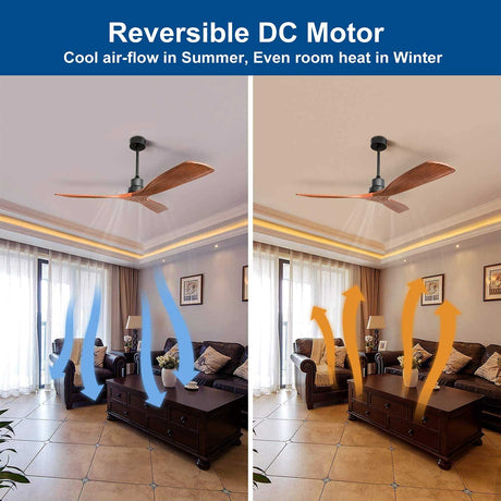 Sofucor Walnut Ceiling Fan, Solid Wood 3 Blade Ceiling Fans, Wood Ceiling Fan No Light, 52'' Ceiling Fan Without Light for Living Room & Covered Outdoor, Brown Sofucor