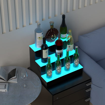 HIGOSPRO LED Liquor Bottle Display Shelf, 16 inch 3-Step Lighted Acrylic Lighted Bar Shelf for Home, Illuminated Home Bar Shelf, Acrylic Lighted Bottle Display Stand with RF Remote - WoodArtSupply