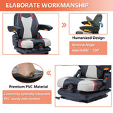 Highback Low Suspension Tractor Seat, Adjustable Backrest and Slide Rails Forklift Seat, Adjustable Armrests Shock Absorber Heavy Duty Seat for Toro Mower Excavator Harvester TICSEA