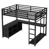 Bellemave Full Size loft Bed with L Desk, Wardrobe, Metal Full Loft Bed Frame for Adults, Kids, Teens, Black Bellemave