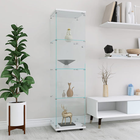 Zipzop Contemporary 4-Shelf Glass Display Cabinet with Door - Modern Curio Cabinet for Living Room, Bedroom, and Home Office Zipzop
