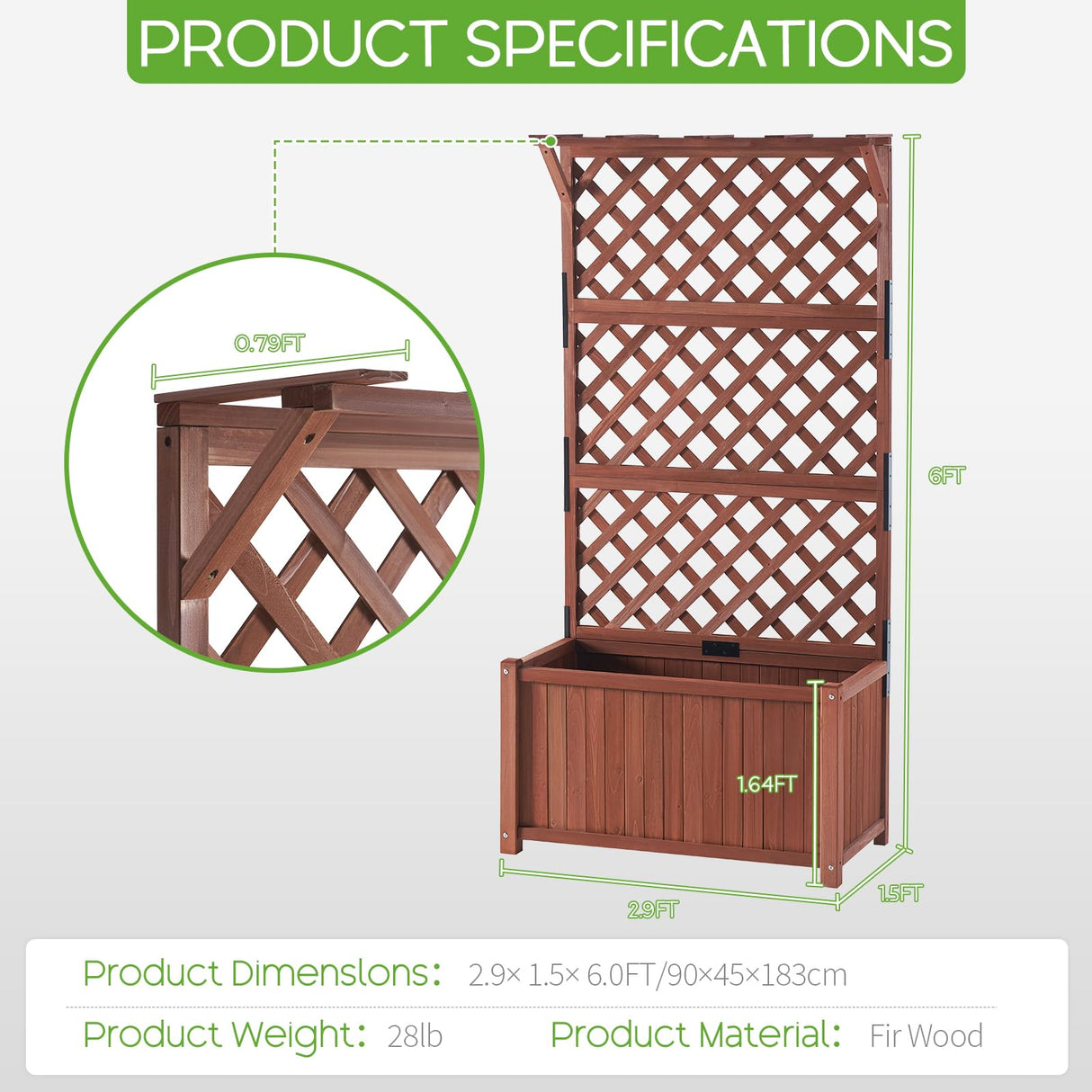 SPECRAFT 2 Pack Wood Planter with Trellis, 35.4x17.7x72 Inch Raised Garden Bed, 1.6Ft Deep Large Planter Box for Outdoor Gardening, Vegetables, and Climbing Plants SPECRAFT