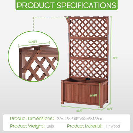 SPECRAFT 2 Pack Wood Planter with Trellis, 35.4x17.7x72 Inch Raised Garden Bed, 1.6Ft Deep Large Planter Box for Outdoor Gardening, Vegetables, and Climbing Plants SPECRAFT
