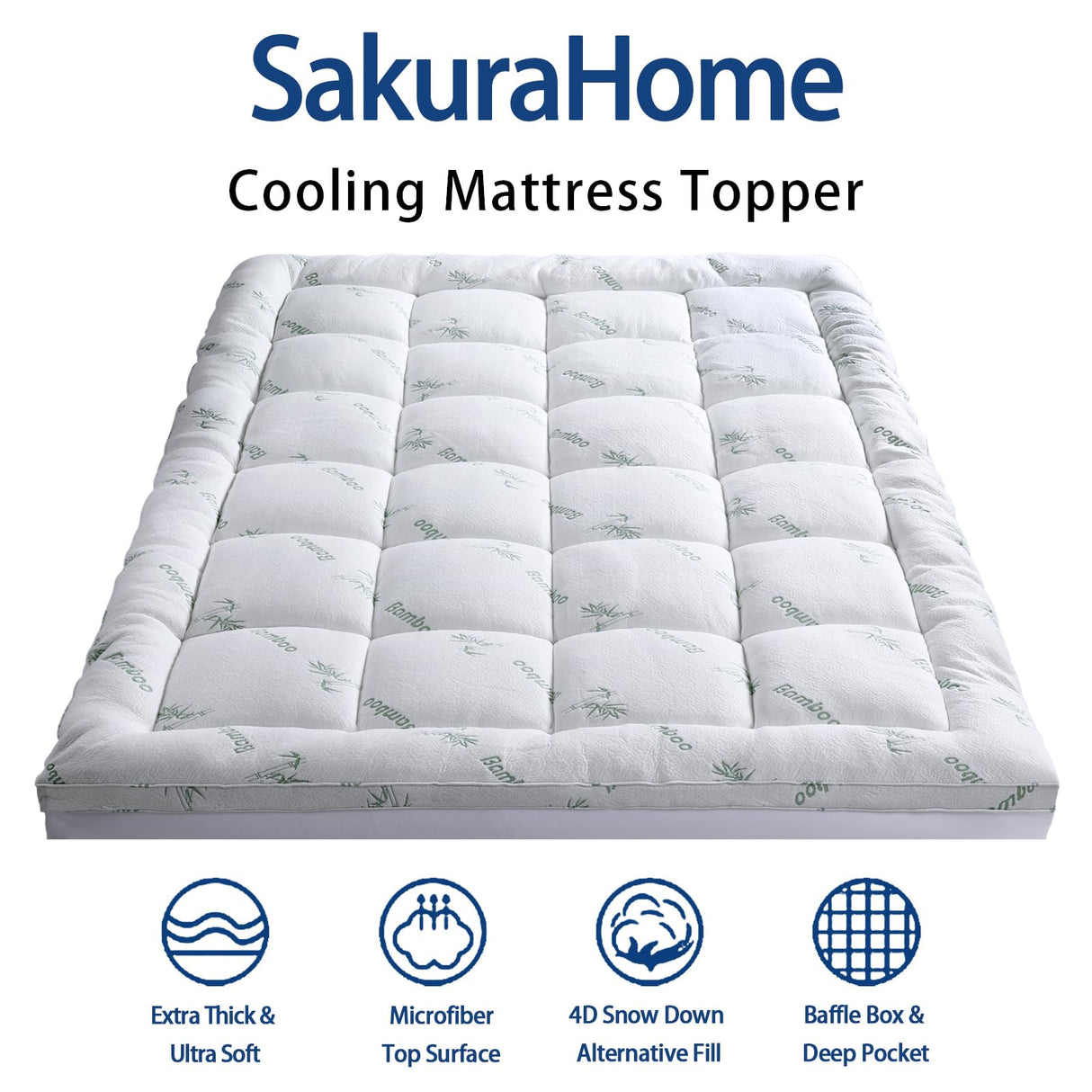 Mattress Topper Twin Size, Cooling Extra Thick Breathable Viscose Made from Bamboo Mattress pad, Soft Quilted Fitted Mattress Cover with 1000 GSM Down Alternative Fill (8-21”Deep Pocket) SakuraHome