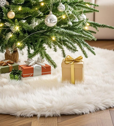 Multiwins 48 Inch Faux Fur Christmas Tree Skirt, Fluffy Plush Skirt for Christmas Tree, White Christmas Tree Rug Skirt Perfect for Christmas Party Decorations