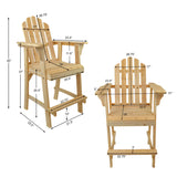 Ready-to-Finish Balcony Tall/Counter High Adirondack Chair with Footrest for Outdoor Outside Garden - Unfinished Natural Wood Bar Chair Westcharm