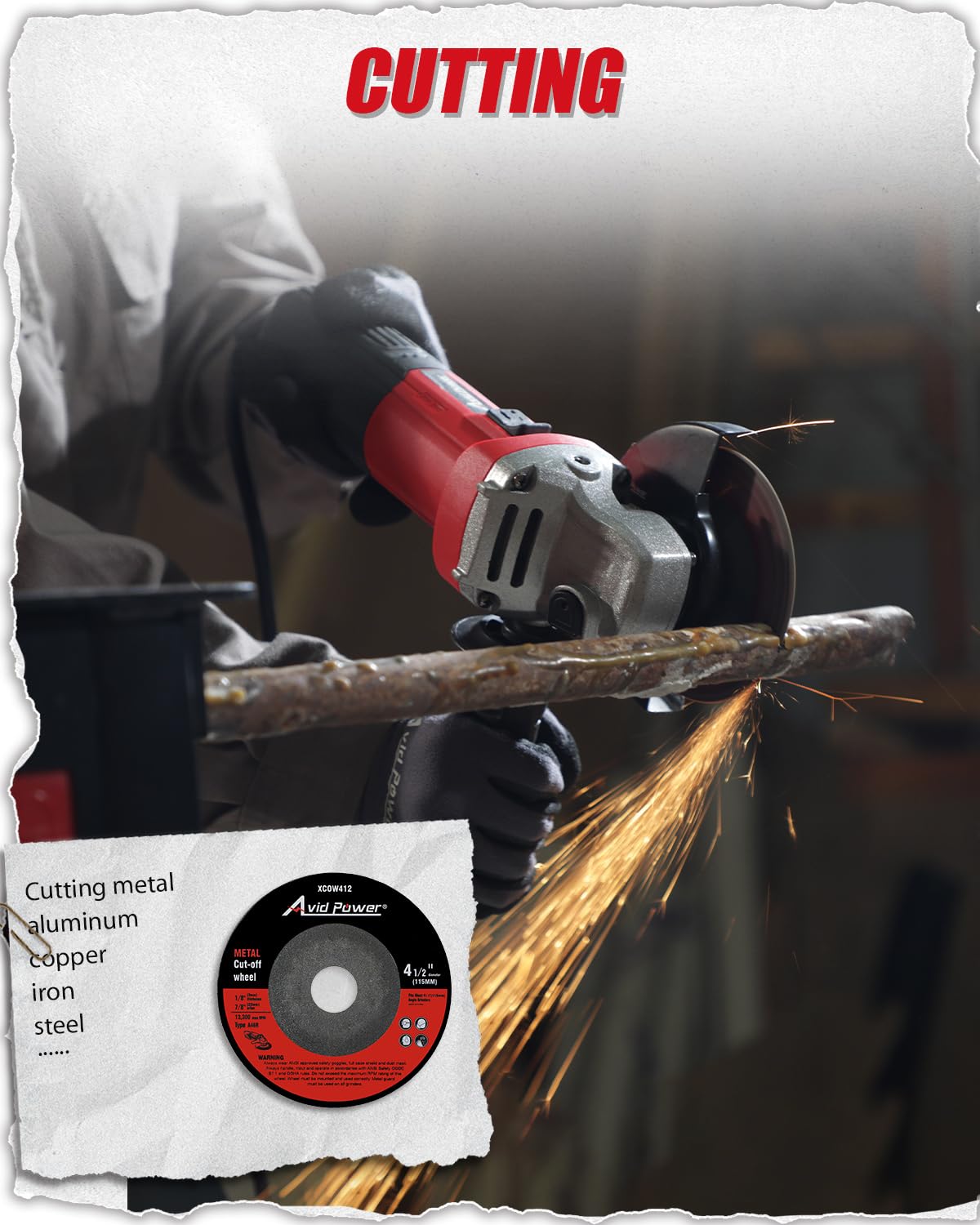 AVID POWER Angle Grinder, 7.5-Amp 4-1/2 inch Electric Grinder Power Tools with Grinding and Cutting Wheels, Flap Disc and Auxiliary Handle for Cutting, Grinding, Polishing and Rust Removal - Red AVID POWER