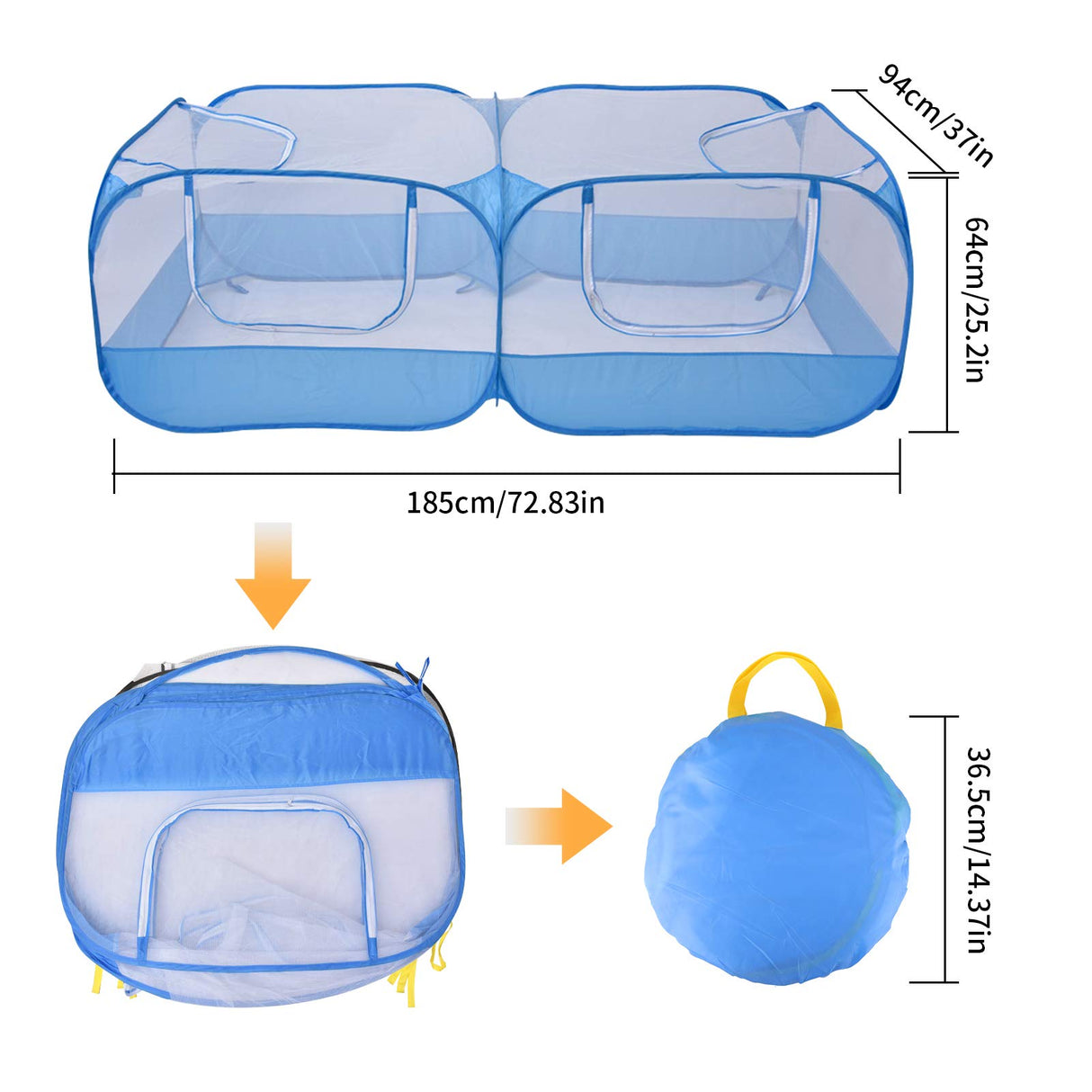 Jhua Pet Playpen for Small Animals, Portable Chicken Run with Cover, Foldable Chicken Coop Outdoor, Play Pens for Small Pets with Transparent Mesh Walls for Chicken Duck Puppy Cat Rabbit (Blue) Jhua