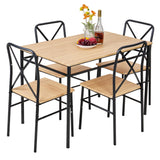 VECELO 5-Piece Kitchen Dining Table Set, Wood Tabletop & Heavy-Duty Metel Frame, Rectangle Dinette with 4 Chairs for Small Space, Breakfast Nook, Natural & Black VECELO