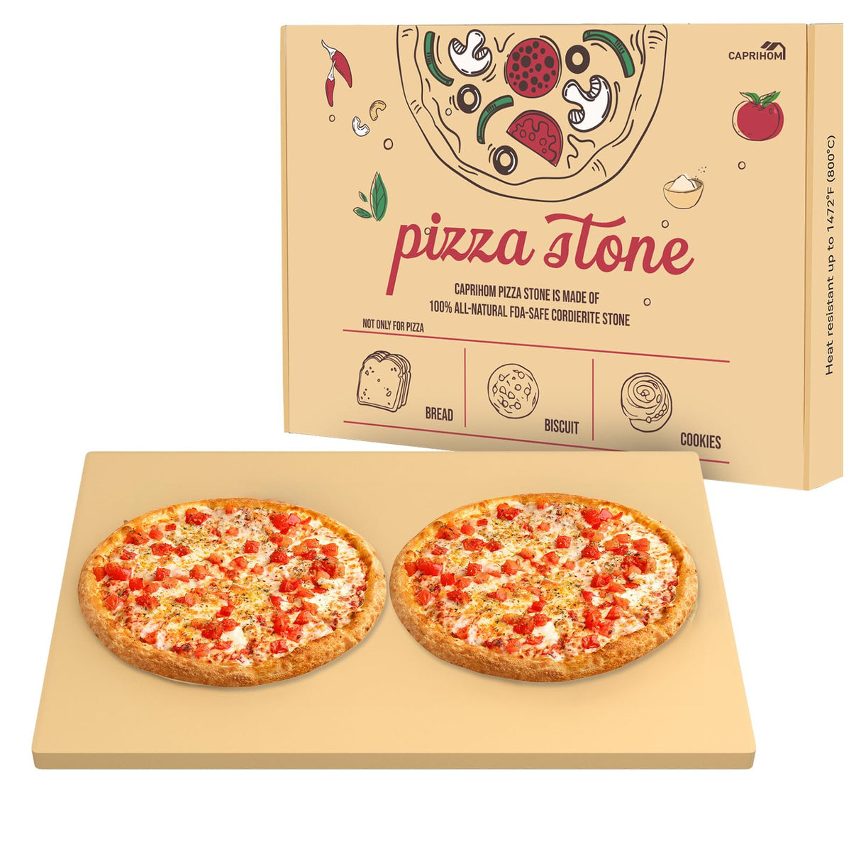 Caprihom Large Pizza Stone 20" x 13.5" Pizza Stone for Grill Rectangular Thick (0.67”) Baking Pizza Stone for Oven Heavy Duty Cordierite Stone, Ideal for Baking Pizzas - Includes Scaper Caprihom