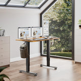 Veken 48 Inch Electric Standing Desk, Height Adjustable Sit Stand Up, Wood Desktop, Work Home Office Computer PC Table, Tall Standup Workstation, Gaming Writing Study Bedroom Rising Desks, Brown Veken