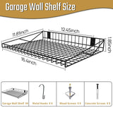 4 Pack Garage Wall Shelf, Garage Wall Mounted Shelving, Heavy Duty Floating Shelves With 8 Hooks, Loads 180 LBS Black Wall Shelves Mesh Storage Rack for Office, Basement, Wall Cabinet and Kitchen Riciakik