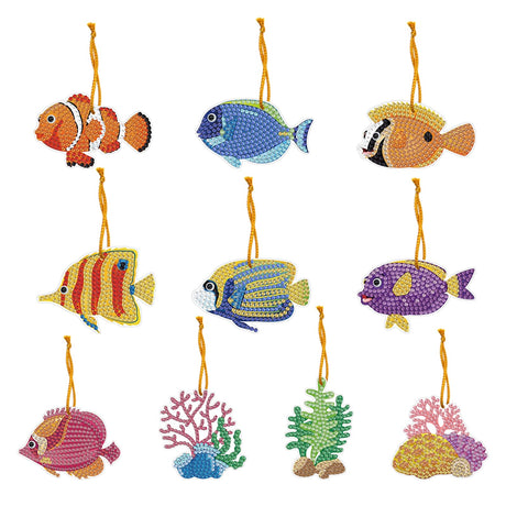 10 Pcs Tropical Fish Diamond Art Painting Tags Hanging Ornaments DIY Kit 5D Diamond Art Beach Hanging Pendant Special Shaped Crystal by Number for Girls Boys Home Outdoor Summer Holiday Hanging Decor Betkuzoka