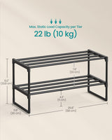 SONGMICS Shoe Rack, 2-Tier Shoe Organizer, Metal Storage Shelf, Upright or Upside Down, for 6-9 Pairs, Stackable, for Entryway, 11.8 x 26.8 x 13.2 Inches, Black ULSA202B01 SONGMICS