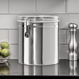 Oggi Stainless Steel Kitchen Canister 152 fl oz - Airtight Clamp Lid, Clear See-Thru Top - Ideal for Kitchen Storage, Food Storage, Pantry Storage. Jumbo Size 8" x 8". Oggi