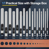 17 Pcs Round Leather Hole Punch Tool 0.5-7mm, Boyistar Metal Hollow Hole Punching for Leather Craft Punch Tools Set Round Hollow Tools for Belts, Watch Band, Paper, Plastic, Leather with Storage Box Boyistar