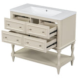 LUMISOL 36" Bathroom Vanity with Sink, Courtly Style Bathroom Vanities with 4 Drawers & Open Shelf, Single Bathroom Vanity with Undermount Sink, Solid Wood Bathroom Cabinet, Beige LUMISOL