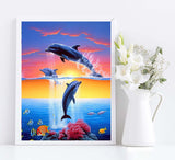 Diymood Paint by Numbers for Adults Landscape, DIY Oil Painting World Sunset Lake Clouds Dolphin Acrylic Paint by Number Kits for Kids Adults Beginner for Home Wall Decor 16x20 inch Diymood