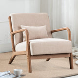 INZOY Mid Century Modern Accent Chair with Wood Frame, Upholstered Living Room Chairs with Waist Cushion, Reading Armchair for Bedroom Sunroom (Beige) INZOY