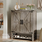 Maupvit 6-Tier Shoe Cabinet with Doors, Farmhouse Shoe Storage Cabinet with Adjustable Shelves, Shoe Shelf, Wooden Shoe Rack Organizer Cabinet for Entryway, Foyer, Hallway, Living Room, Grey Maupvit