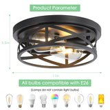 Sewterolyn Black Flush Mount Ceiling Light Fixture,2-Light Industrial Farmhouse Ceiling Light Fixture，Black Light Fixture Ceiling Mount for Kitchen Bedroom Living Room Hallway 1 Pack Sewterolyn