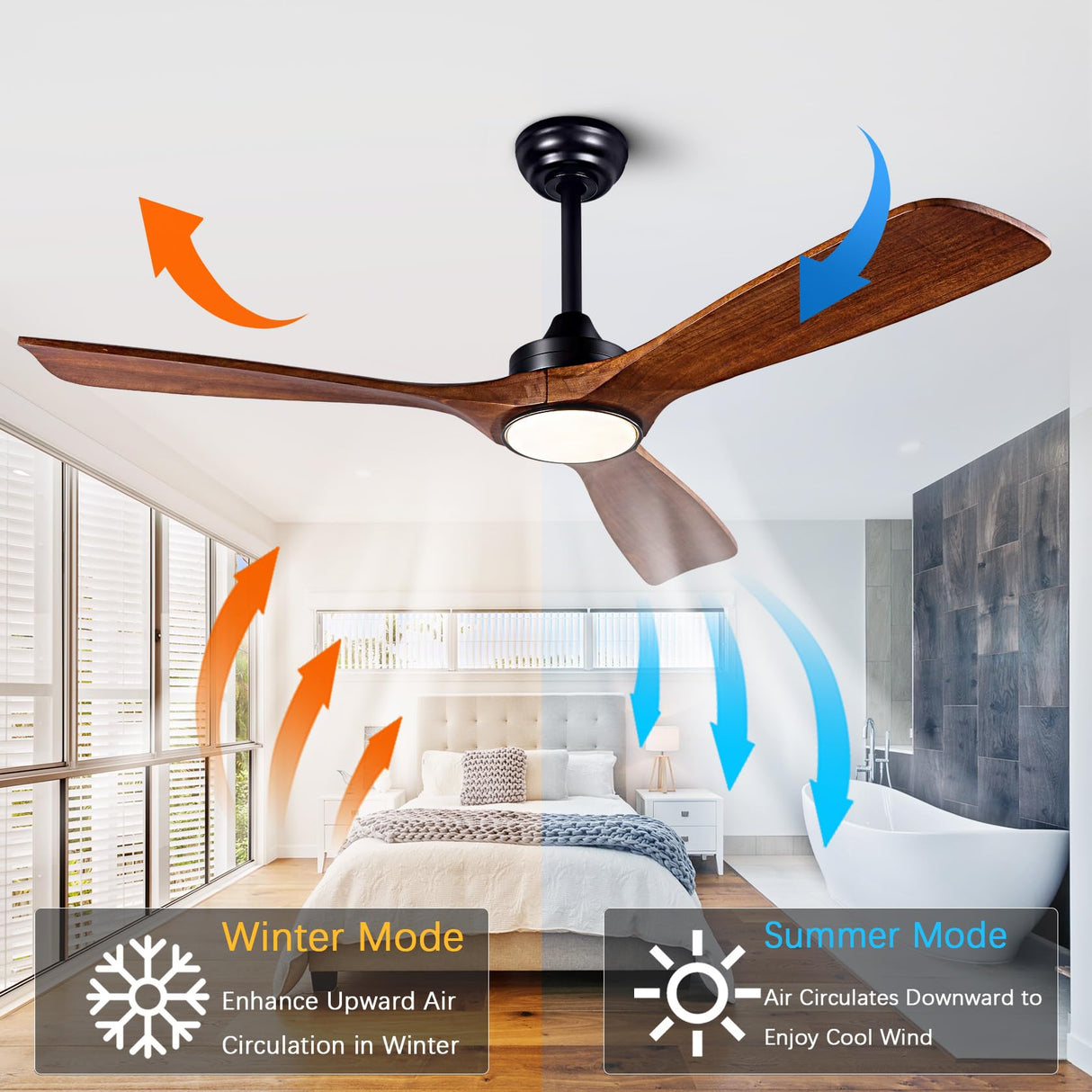 Ceiling Fans with Lights, 52 Inch Ceiling Fan with Remote/APP Control,3CCT Dimmable Light,Noiseless Reversible DC Motor,3 Solid Wood Blades,Indoor/Outdoor Ceiling Fans for Bedroom,Farmhouse,Patio ducrew