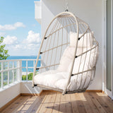 Hanging Egg Chair Without Stand, HDPE Rattan Foldable Swing Chair with Aluminum Frame & UV Resistant Cushion, Hammock Egg Basket for Indoor Outdoor Bedroom Garden, 350Lbs Capacity (Cream White) DAIJIA CHINA