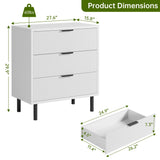 GAOMON White Wave Fluted 3 Drawers Dresser, Wide Wood Chest of Drawers, Modern Storage Dresser Chest of Drawers Organizer with Metal Legs and Anti-Tipping Device for Bedroom Living Room GAOMON