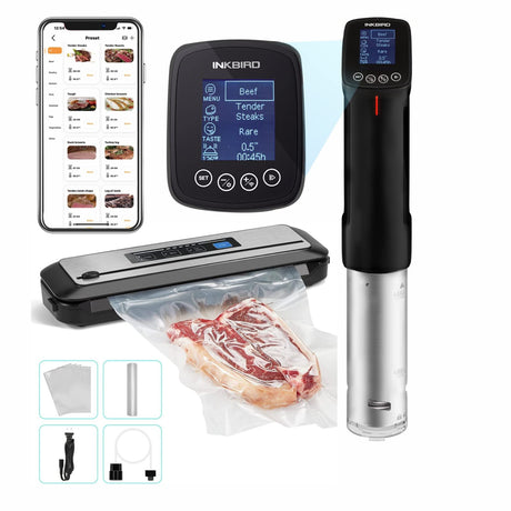WiFi Sous-Vide-Machine & Vacuum Sealer Machine, Inkbird Sous Vide Cooker 1000W w/Recipes on APP Preset Cooker | Automatic Air Sous Vide Vacuum Sealing Inkbird