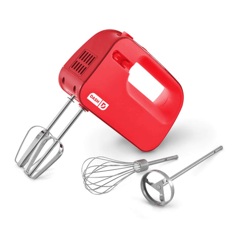 Dash SmartStore™ Deluxe Compact Electric Hand Mixer + Whisk and Milkshake Attachment for Whipping, Mixing Cookies, Brownies, Cakes, Dough, Batters, Meringues & More, 3 Speed, 150-Watt – Red DASH