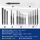 WORKPRO 30 PCS Heavy Duty Punch and Chisel Set with Roll Pouch, Cold & Cape Chisel, Center, Pin & Taper Punch, and Gauge, Blackened and Painted Finish for Durability WORKPRO