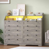 Wodeer Grey Dresser Tall 5 Drawer Dresser for Bedroom, Wood Chest of Drawers with LED Lights, Charging Station, Metal Handles, Modern Storage Cabinet and Organizer Drawers for Living Room, Hallway Wodeer