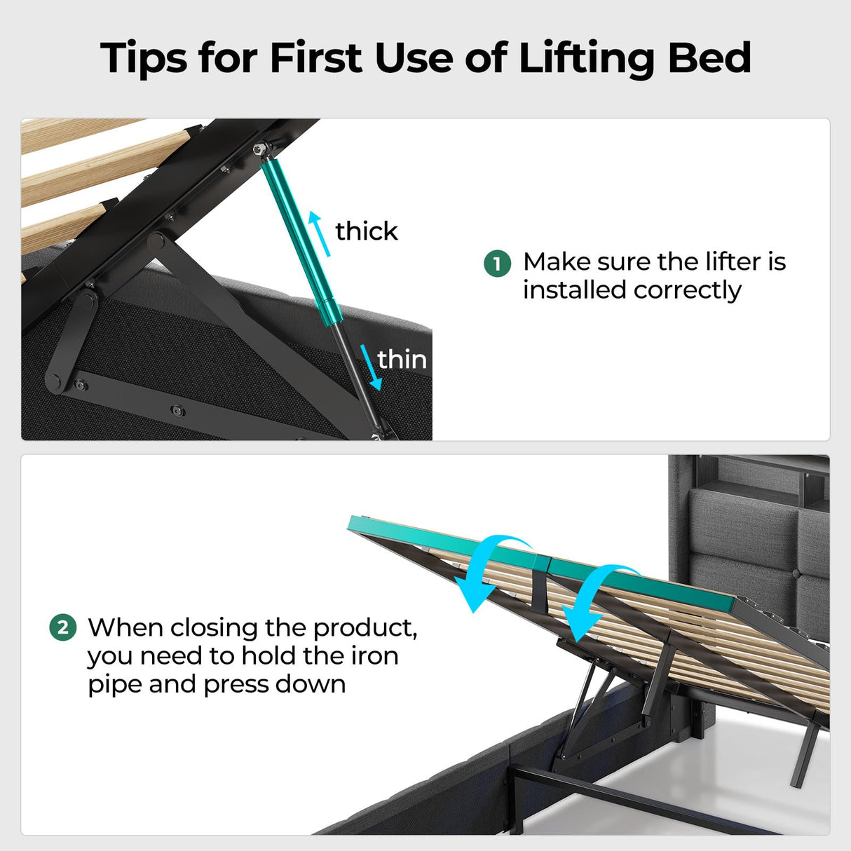 Rolanstar Bed Frame Full Size with Lift Up Storage, Charging Station & LED Lights, Upholstered Storage Headboard, Heavy Duty Wooden Slats, No Box Spring Needed, Noise Free, Easy Assembly, Black Rolanstar