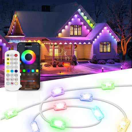 Llamau 50FT Permanent Outdoor Lights - IP65 Waterproof RGB Eaves Lights with Smart App/Remote Control,for Christmas, All Holiday Party, Daily and Accent Lighting, House Roof and Garden Decoration Llamau