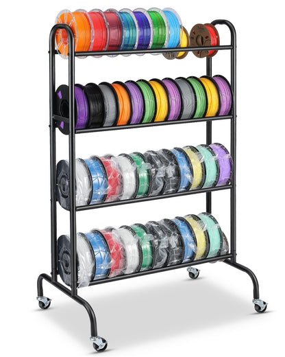 AHOWPD 3D Printer Filament Storage Rack - 4 Tier Rolling Filament Spool Holders Racks with Wheels, Heavy Duty Metal Shelf for PLA/ABS/TPU, Filaments Organzied for 3D Printing Studio, Office Workshop