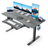 HUANUO Standing Desk Adjustable Height, 55" x 24" Electric Stand Up Desk for Home Office with Large Keyboard Tray(26.7"), 4 Memory Height Setting, Computer Workstation, Grey HUANUO