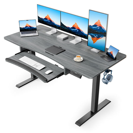 HUANUO Standing Desk Adjustable Height, 55" x 24" Electric Stand Up Desk for Home Office with Large Keyboard Tray(26.7"), 4 Memory Height Setting, Computer Workstation, Grey HUANUO