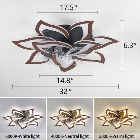 Dalouguan Modern Ceiling Fan with Lights Remote Control, 32" Wood Ceiling Fan with Light, 6 Speeds 3 Light Color Low Profile Flush Mount Ceiling Fan for Kitchen Bedroom Dalouguan